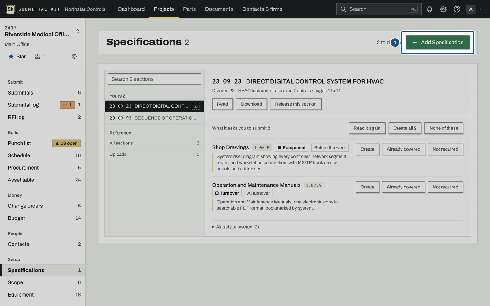 Upload Specifications, step 1: the screen with the control outlined