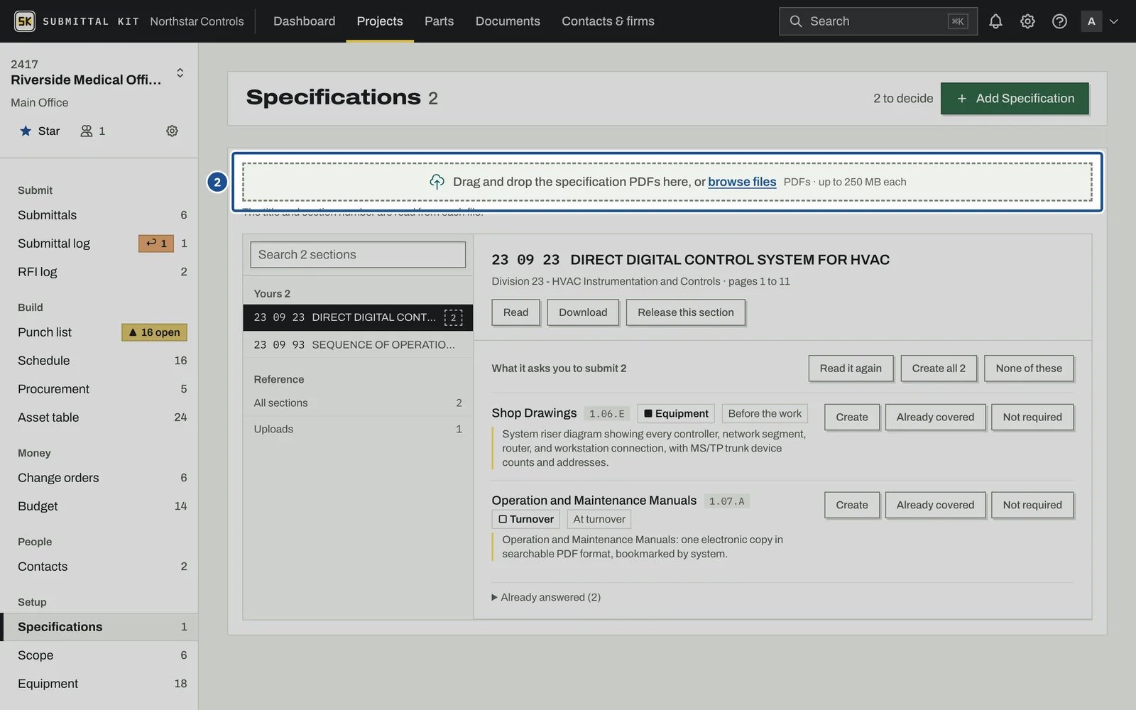 Upload Specifications, step 2: the screen with the control outlined