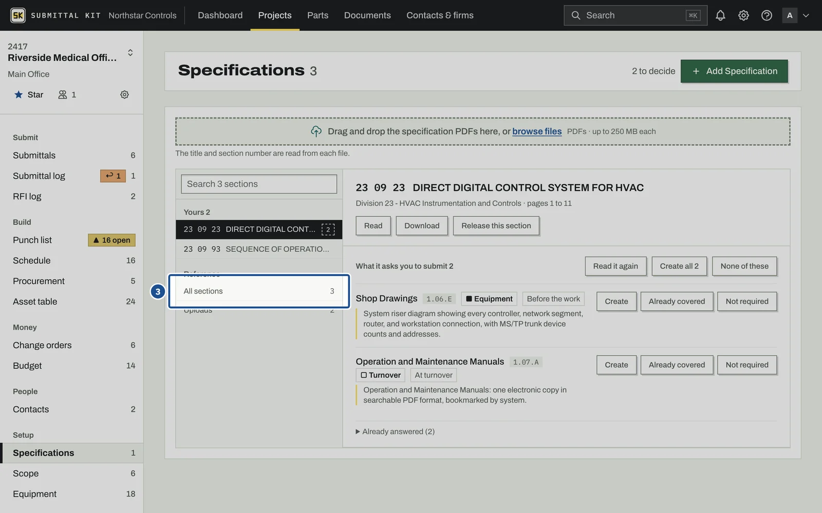 Upload Specifications, step 3: the screen with the control outlined