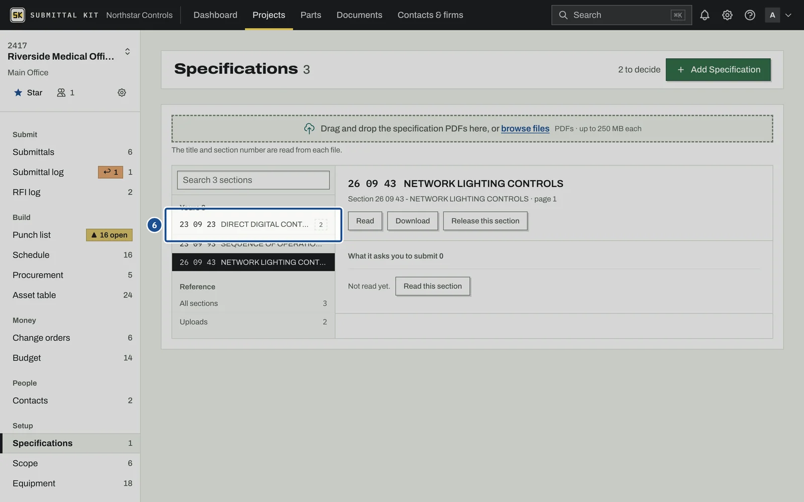 Upload Specifications, step 6: the screen with the control outlined