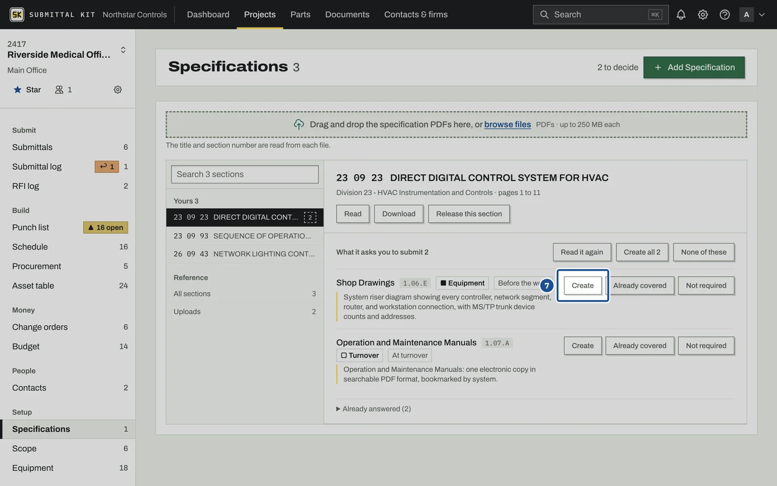 Upload Specifications, step 7: the screen with the control outlined
