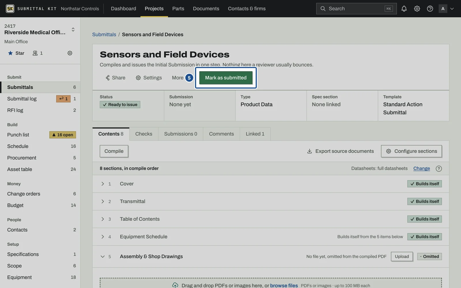 What is Submittal Kit, step 5: the screen with the control outlined