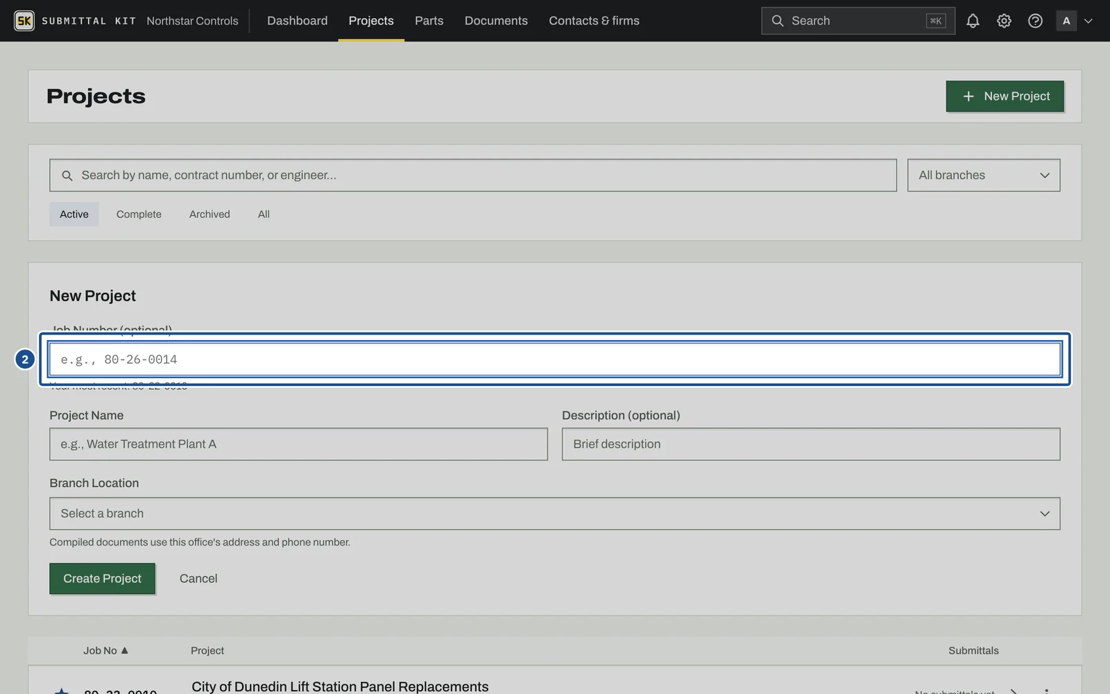 Your First Project, step 2: the screen with the control outlined