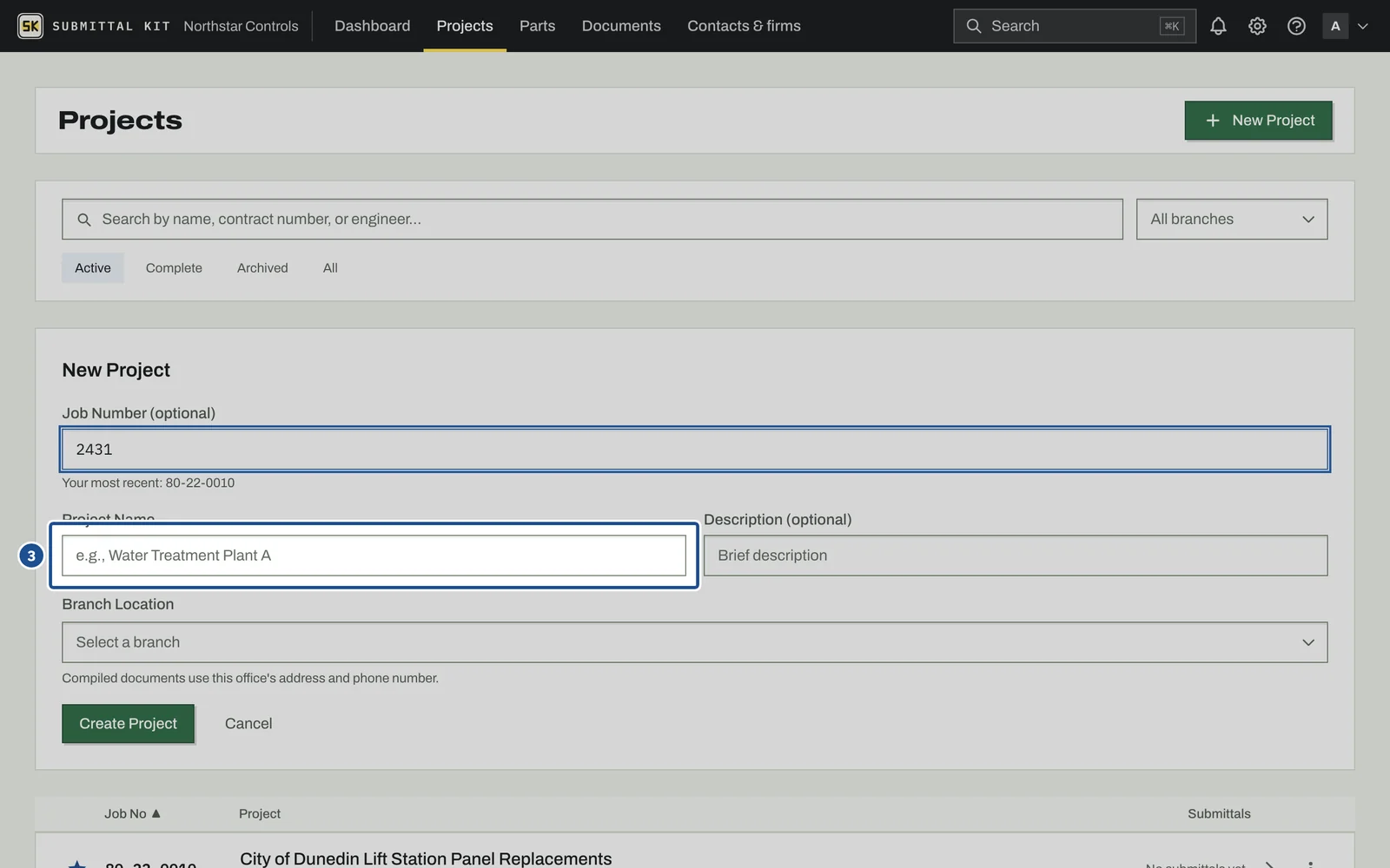 Your First Project, step 3: the screen with the control outlined